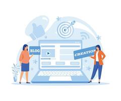 Woman Creating Web Page, Pasting Banner on Site, Planning Page Display. flat vector modern illustration