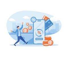 Cash back concept. Happy man getting discount points and prizes. flat vector modern illustration