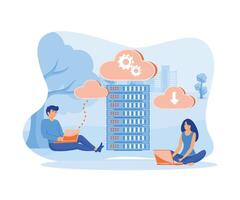 Cloud data server, online database storage technology concept. Cloud storage technology. Data cloud storage network. flat vector modern illustration