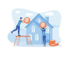 Mortgage process concept. Male and female receiving bank approval.  flat vector modern illustration