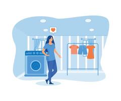 Female hotel staff laundry service, maid ironing guest clothes. flat vector modern illustration