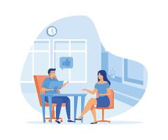 Job interview women. Job seeker and employer sit at the table and talk. flat vector modern illustration