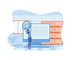 Management information system concept with woman in front of computer screen.  flat vector modern illustration