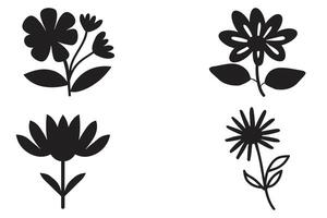 Flower Black Silhouette Icons Vector Set