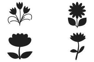 Flower Black Silhouette Icons Vector Set