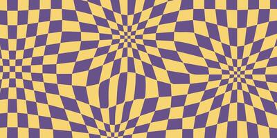 70s Vibes Groovy Checkerboard Patterns. Abstract Grid Backgrounds in a Psychedelic Retro Style in Yellow and Violet Colors. vector