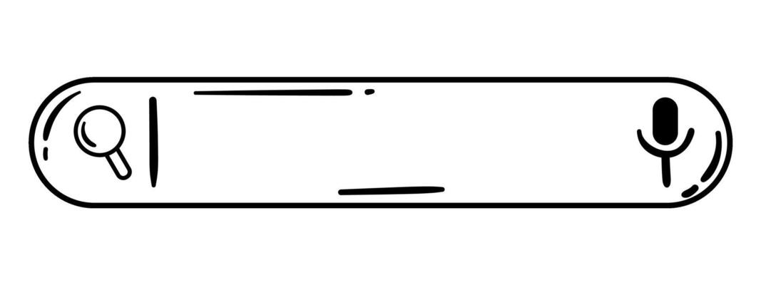 Hand Drawn Doodle Search Bar with a Black and White Research Oval Frame, Magnifying Glass and Microphone
