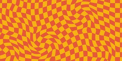 Groovy Checkerboard Waves Patterns. Twisted and Distorted Vector Textures Bring a Trendy Retro Psychedelic Style. Perfect for Y2K Aesthetic in Oranges Color Palettes