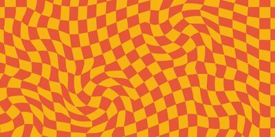 Groovy Checkerboard Waves Patterns. Twisted and Distorted Vector Textures Bring a Trendy Retro Psychedelic Style. Perfect for Y2K Aesthetic in Oranges Color Palettes