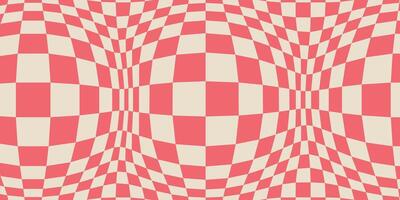 Bloated Checkered Colorful Background, Abstract Vector Pattern. The Retro Wavy Psychedelic Checkerboard in Red and White Colors.