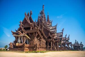 Sanctuary of Truth wooden temple in Pattaya Thailand is a gigantic wood construction located at the cape of Naklua Pattaya City. Sanctuary of Truth temple. photo