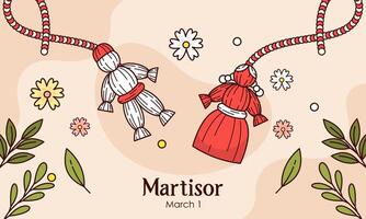 mano dibujado ilustración de primavera símbolos martisor vector