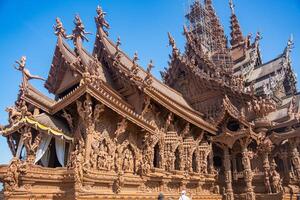 Sanctuary of Truth wooden temple in Pattaya Thailand is a gigantic wood construction located at the cape of Naklua Pattaya City. Sanctuary of Truth temple. photo