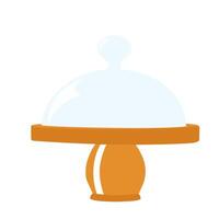 Cake stand is a vector stock illustration. A plate for cupcakes and cupcakes with a glass dome. Isolated on a white background. Restaurant, cooking, culinary, kitchen topics.