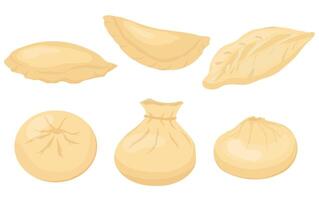 A set of dumplings. Dim sum, dumplings, khinkali, manti, ravioli Vector stock illustration. isolated on a white background.