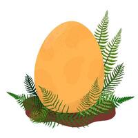 Dragon egg in the grass. Laying a dinosaur in a fern. Vector illustration. Isolated on a white background.