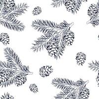 Cedar branch with a cone vector stock illustration. New Year's seamless pattern. For wrapping paper. Ideal for wallpaper, surface textures, textiles.