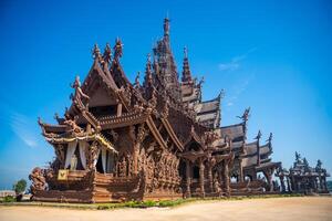 Sanctuary of Truth wooden temple in Pattaya Thailand is a gigantic wood construction located at the cape of Naklua Pattaya City. Sanctuary of Truth temple. photo