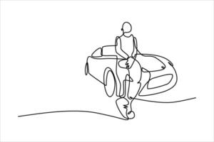 continuous line vector illustration design of person standing in car