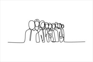 continuous line vector illustration design of people standing in rows