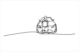 continuous line vector illustration design of person standing in car