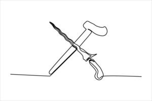 continuous line vector illustration design sharp weapon from a keris