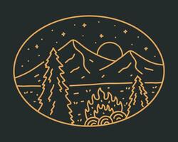 stay warm with bonfire on the camp mono line style design for badge, sticker, patch, t shirt design, etc vector