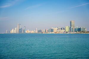 Panorama view of Abu Dhabi skyline with water, UAE. High quality photo