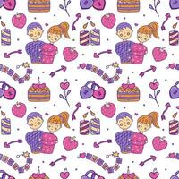 Seamless pattern. Couple in love and Valentines day elements. Vector