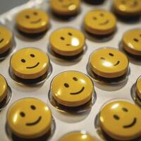 AI generated Smile pill tab packaging. photo