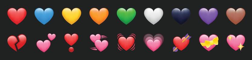 corazón color conjunto íconos vector ilustraciones. conjunto de corazones en diferente colores y tipos