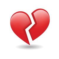 Broken Red Heart Emoji Vector. The isolated vector red love heart broken in two emoji icon, breaking heart, brokenhearted.