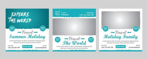 Holiday traveling or summer beach travelling social media post or web banner template design vector