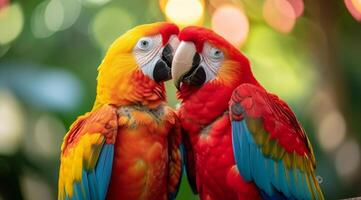 AI generated a pair of parrots kiss each other photo