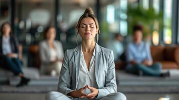 AI generated Executive engaged in a wellness routine, balancing work and health with grace photo