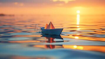 AI generated Paper Boat at Sunset photo