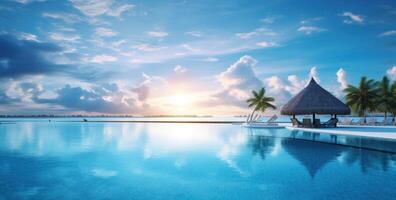 AI generated the swimming pool by lake tiki maldives photo