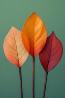 AI generated three wooden leaves are in front of a green background photo