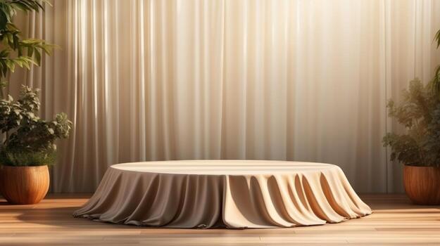 AI generated Empty Wooden Podium with Curtains photo