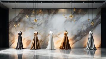 AI generated Sophisticated Showroom Featuring Elegant Evening Dresses photo