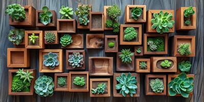 AI generated decorative natural plants and succulents natural wood photo