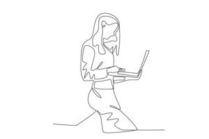 A woman works while standing vector