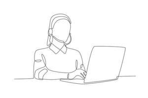 A woman is busy working on a laptop vector
