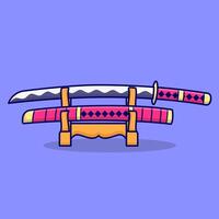 free vector cute cartoon katana sword art design, vector illustration