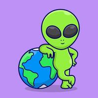 free vector cartoon alien with earth art design, vector illustration