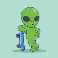 free vector cartoon alien playing skater  art design