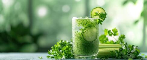 AI generated celery, cucumber, parsley liquid drink photo