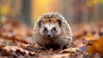 ai generado encantador erizo en bosque maleza foto