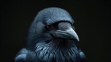 AI generated the head of a large dark black bird photo