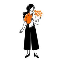 illustration of woman with bouquet vector